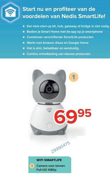 Promoties Nedis wifi smartlife camera voor binnen full hd 1080p - Nedis - Geldig van 30/09/2021 tot 24/10/2021 bij Euro Shop