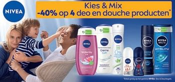 Promoties Kies + mix -40% op 4 deo en douche producten - Nivea - Geldig van 30/09/2021 tot 24/10/2021 bij Euro Shop