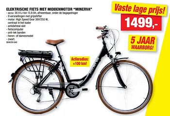Promoties Elektrische fiets met middenmotor minerva - Minerva - Geldig van 29/09/2021 tot 10/10/2021 bij Hubo