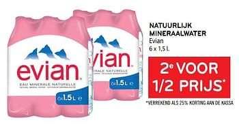 Promotions Natuurlijk mineraalwater evian 2e voor 1-2 prijs - Evian - Valide de 06/10/2021 à 19/10/2021 chez Alvo