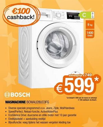 Promoties Bosch wasmachine bowau28uc0fg - Bosch - Geldig van 26/09/2021 tot 31/10/2021 bij Expert