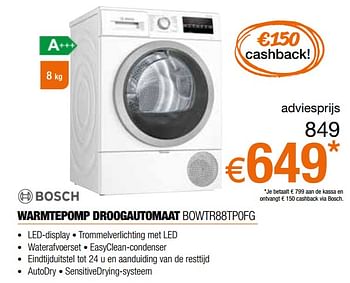 Promoties Bosch warmtepomp droogautomaat bowtr88tp0fg - Bosch - Geldig van 26/09/2021 tot 31/10/2021 bij Expert