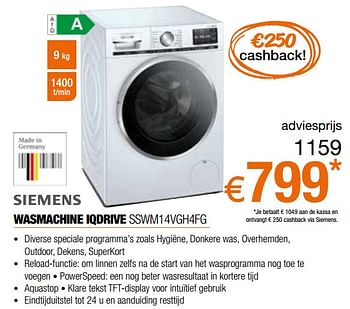 Promoties Siemens wasmachine iqdrive sswm14vgh4fg - Siemens - Geldig van 26/09/2021 tot 31/10/2021 bij Expert