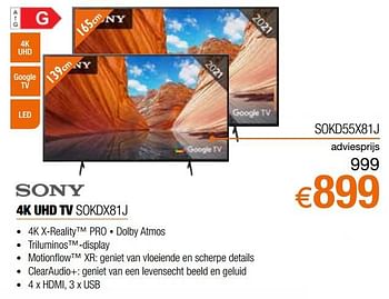 Promoties Sony 4k uhd tv sokd55x81j - Sony - Geldig van 26/09/2021 tot 31/10/2021 bij Expert