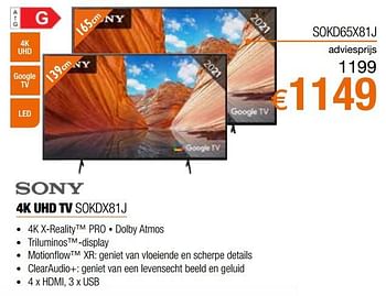 Promoties Sony 4k uhd tv sokd65x81j - Sony - Geldig van 26/09/2021 tot 31/10/2021 bij Expert