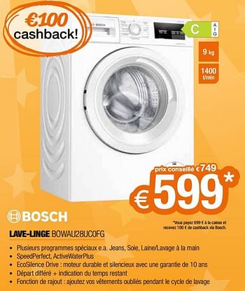 Promotions Bosch lave-linge bowau28uc0fg - Bosch - Valide de 26/09/2021 à 31/10/2021 chez Expert