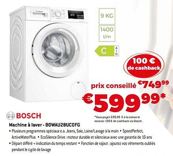 Promotions Bosch machine à laver - bowau28uc0fg - Bosch - Valide de 26/09/2021 à 31/10/2021 chez Exellent