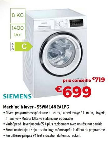 Promotions Siemens machine à laver - sswm14n2a1fg - Siemens - Valide de 26/09/2021 à 31/10/2021 chez Exellent