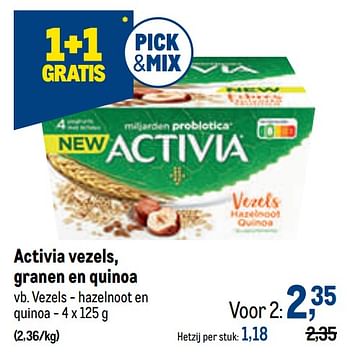 Promoties Activia vezels, granen en quinoa vezels - hazelnoot en quinoa - Danone - Geldig van 06/10/2021 tot 19/10/2021 bij Makro