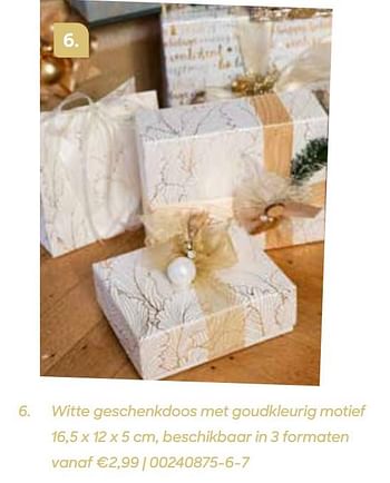 Promotions Witte geschenkdoos met goudkleurig motief - Produit Maison - Ava - Valide de 11/10/2021 à 31/12/2021 chez Ava