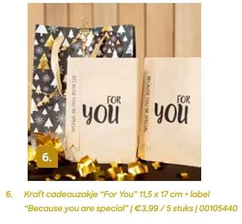 Promoties Kraft cadeauzakje for you + label because you are special - Kraft - Geldig van 11/10/2021 tot 31/12/2021 bij Ava