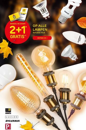 Promoties 2+1 gratis op alle lampen behalve hue - Huismerk - Brico - Geldig van 06/10/2021 tot 25/10/2021 bij Brico