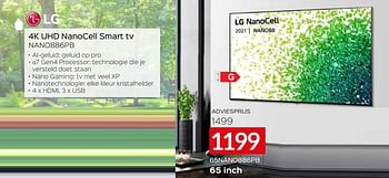 Promoties Lg 4k uhd nanocell smart tv 65nano886pb - LG - Geldig van 03/10/2021 tot 31/10/2021 bij Selexion