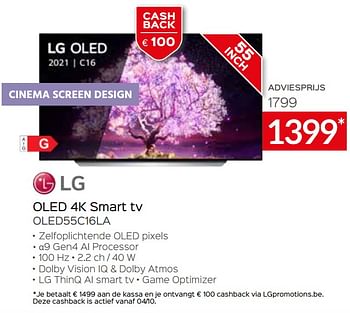 Promoties Lg oled 4k smart tv oled55c16la - LG - Geldig van 03/10/2021 tot 31/10/2021 bij Selexion