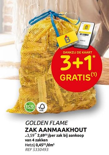 Promoties Zak aanmaakhout - Golden Flame - Geldig van 06/10/2021 tot 25/10/2021 bij Brico