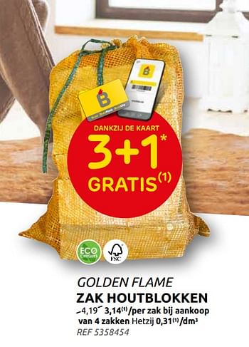 Promoties Zak houtblokken - Golden Flame - Geldig van 06/10/2021 tot 25/10/2021 bij Brico