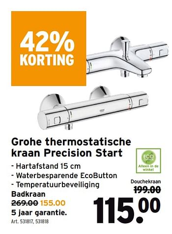 Promoties Grohe thermostatische kraan precision start - Grohe - Geldig van 06/10/2021 tot 19/10/2021 bij Gamma
