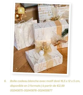 Promotions Boîte cadeau blanche avec motif doré - Produit Maison - Ava - Valide de 11/10/2021 à 31/12/2021 chez Ava
