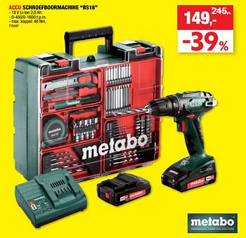 Promoties Metabo accu schroefboormachine bs18 - Metabo - Geldig van 06/10/2021 tot 10/10/2021 bij Hubo