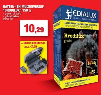 Promoties Ratten- en muizenvergif brodilux - Edialux - Geldig van 06/10/2021 tot 10/10/2021 bij Hubo