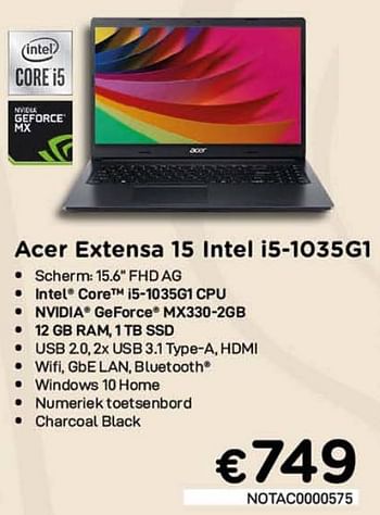 Promoties Acer extensa 15 intel i5-1035g1 - Acer - Geldig van 01/10/2021 tot 31/10/2021 bij Compudeals