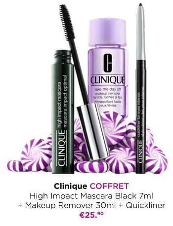 Retentie Nucleair Geneigd zijn CLINIQUE Clinique coffret high impact mascara black + makeup remover +  quickliner - Promotie bij ICI PARIS XL
