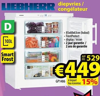 Promoties Liebherr diepvries - congélateur gp1486 - Liebherr - Geldig van 06/10/2021 tot 13/10/2021 bij ElectroStock