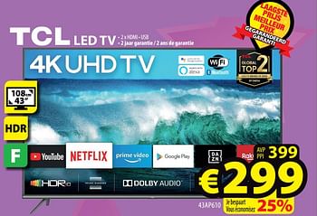 Promoties Tcl led tv 43ap610 - TCL - Geldig van 06/10/2021 tot 13/10/2021 bij ElectroStock