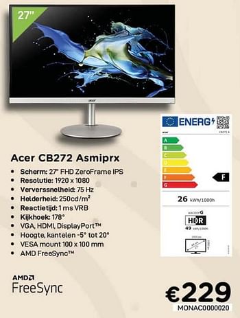 Promoties Acer cb272 asmiprx - Acer - Geldig van 01/10/2021 tot 31/10/2021 bij Compudeals