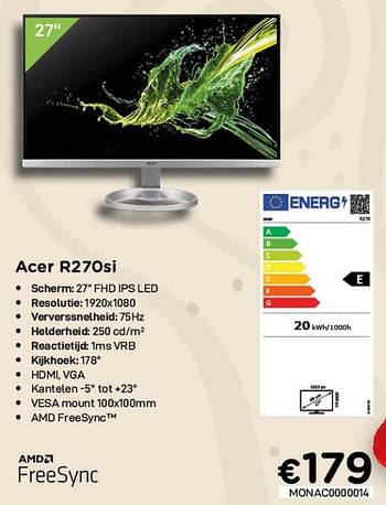 Promotions Acer r270si - Acer - Valide de 01/10/2021 à 31/10/2021 chez Compudeals