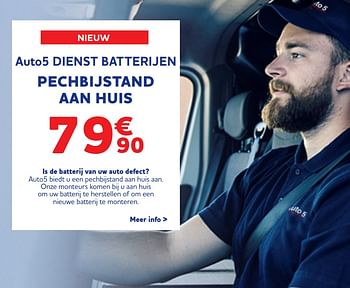 Promoties Auto5 dienst batterijen pechbijstand aan huis - Huismerk - Auto 5  - Geldig van 06/10/2021 tot 17/11/2021 bij Auto 5