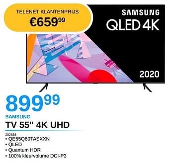 Promoties Samsung tv 55`` 4k uhd qe55q60tasxxn - Samsung - Geldig van 05/10/2021 tot 31/10/2021 bij Auva