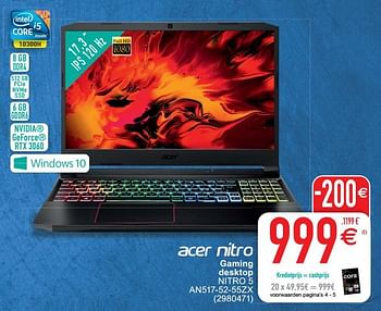Promoties Acer gaming desktop nitro 5 an517-52-55zx - Acer - Geldig van 08/10/2021 tot 06/12/2021 bij Cora