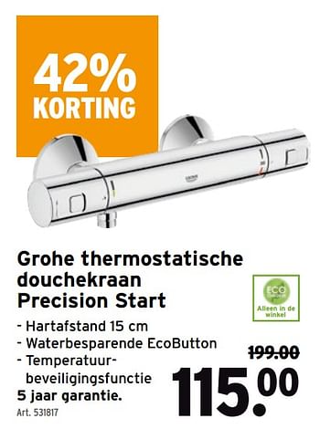 Promoties Grohe thermostatische douchekraan precision start - Grohe - Geldig van 20/10/2021 tot 26/10/2021 bij Gamma