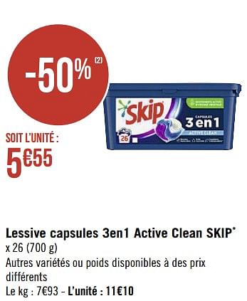 Promo LESSIVE CAPSULE ACTIVE CLEAN SKIP chez Auchan