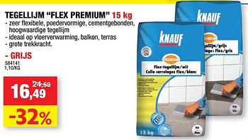 Promotions Tegellijm flex premium grijs - Knauf - Valide de 13/10/2021 à 24/10/2021 chez Hubo