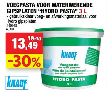 Promotions Voegpasta voor waterwerende gipsplaten hydro pasta - Knauf - Valide de 13/10/2021 à 24/10/2021 chez Hubo