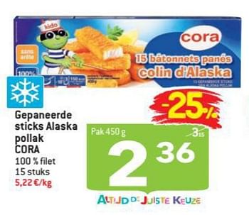 Promotions Gepaneerde sticks alaska pollak cora - Produit maison - Match - Valide de 13/10/2021 à 19/10/2021 chez Match