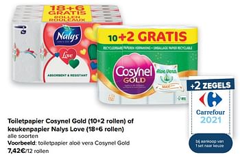 Promoties Toiletpapier aloë vera cosynel gold - Cosynel - Geldig van 13/10/2021 tot 25/10/2021 bij Carrefour