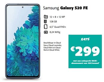 Promoties Samsung galaxy s20 fe - Samsung - Geldig van 12/10/2021 tot 31/10/2021 bij Base