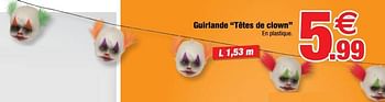 Promotions Guirlande têtes de clown - Produit Maison - Bazarland - Valide de 13/10/2021 à 31/10/2021 chez Bazarland