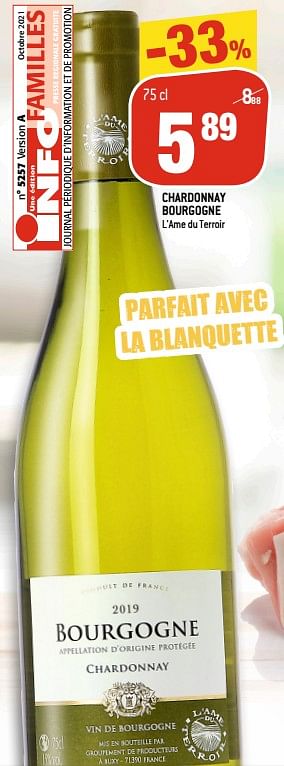 Promoties Chardonnay bourgogne l`ame du terroir - Witte wijnen - Geldig van 13/10/2021 tot 19/10/2021 bij Match