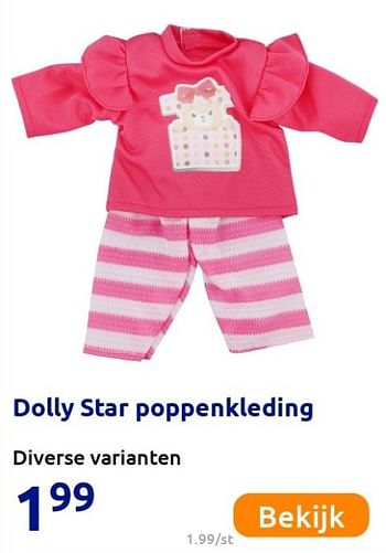 Promotions Dolly star poppenkleding - Produit Maison - Action - Valide de 12/10/2021 à 26/12/2021 chez Action