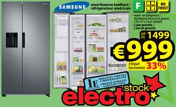 Promoties Samsung amerikaanse koelkast - réfrigérateur américain rs67a8810s9 - Samsung - Geldig van 20/10/2021 tot 27/10/2021 bij ElectroStock