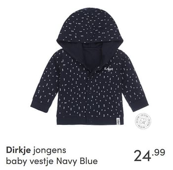 Promoties Dirkje jongens baby vestje navy blue - Dirkje Babywear - Geldig van 17/10/2021 tot 23/10/2021 bij Baby & Tiener Megastore