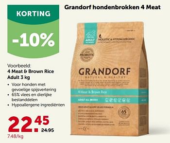 Promotions 4 meat + brown rice adult - Grandorf - Valide de 20/10/2021 à 30/10/2021 chez Aveve