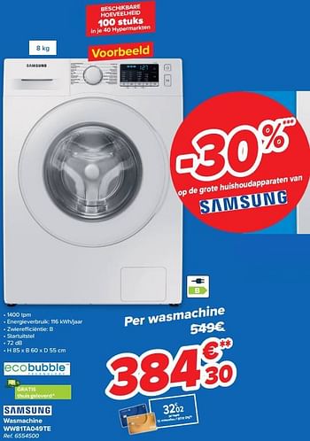 Promoties Samsung wasmachine ww81ta049te - Samsung - Geldig van 20/10/2021 tot 25/10/2021 bij Carrefour