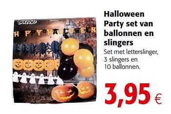 Promotions Halloween party set van ballonnen en slingers - Produit maison - Colruyt - Valide de 20/10/2021 à 02/11/2021 chez Colruyt