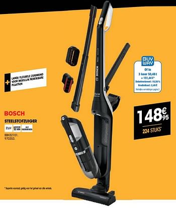 Promoties Bosch steelstofzuiger bbh32101 - Bosch - Geldig van 27/10/2021 tot 08/12/2021 bij Electro Depot