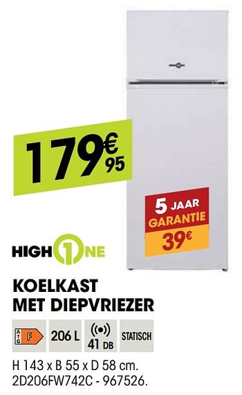 Promoties Highone koelkast met diepvriezer 2d206fw742c - HighOne - Geldig van 27/10/2021 tot 08/12/2021 bij Electro Depot
